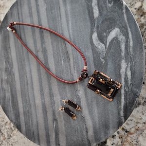 Burgandy and Copper Necklace and Earrings Set